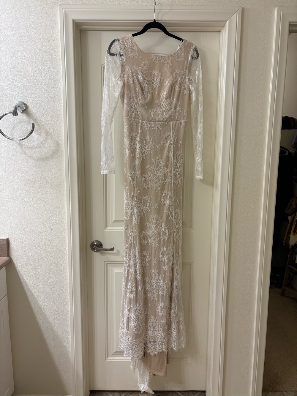 Lulu's Nude Dress with Ivory Lace Overlay